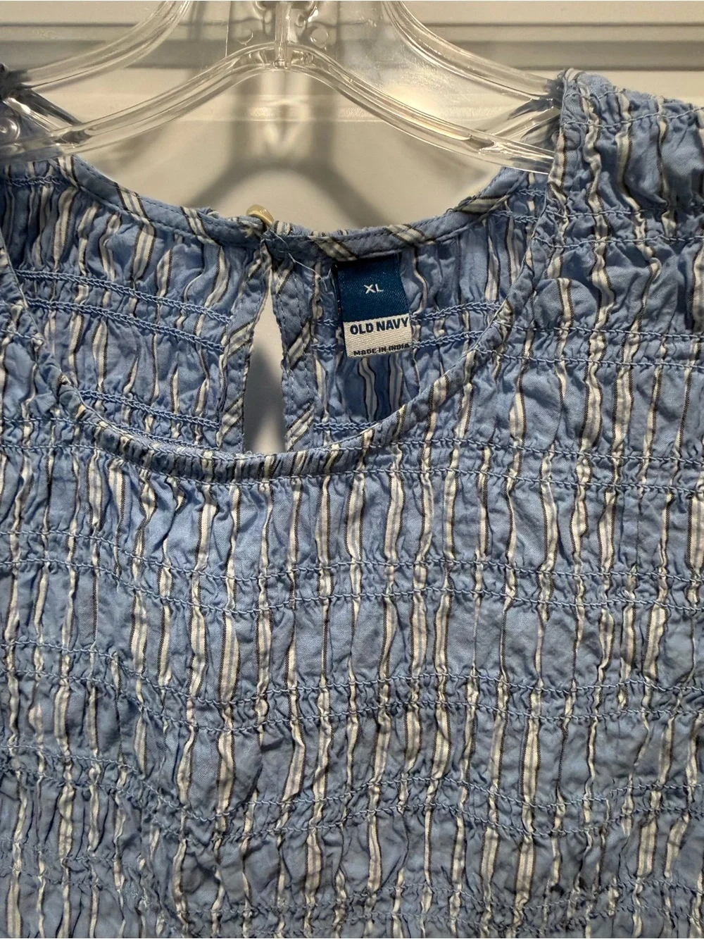 Old Navy Blue and White Striped Smocked Peplum Top XL
